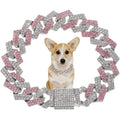 HimyBB Pink Rhinestone Dog Chain Collar Bling Diamond Cuban Link Pet Necklace Luxury Glitter Jewelry For Small Dogs And Cats 8 Inches