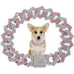 HimyBB Pink Rhinestone Dog Chain Collar Bling Diamond Cuban Link Pet Necklace Luxury Glitter Jewelry For Small Dogs And Cats 8 Inches