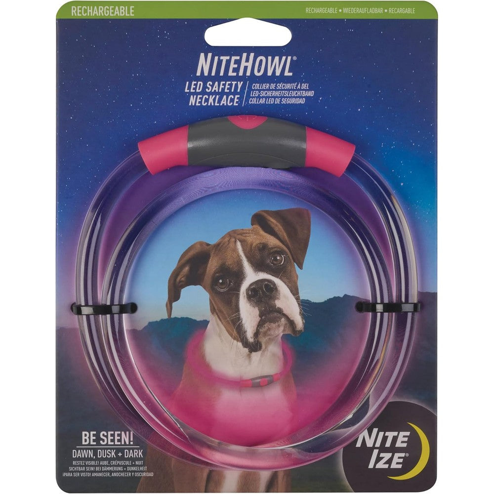 Nite Ize NiteHowl Rechargeable LED Safety Necklace Dog Collar Light for Night Walking Weather Resistant Cut to Fit 12 to 27 Inches Tie Dye Pink