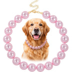 KYNOX Chunky Pearl Dog Necklace Elegant Adjustable Beaded Pet Jewelry Fashion Accessory For Medium And Large Breeds Pink 16 Inch