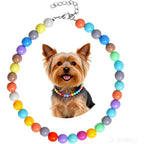 Fengek Colorful Beaded Dog Necklace Collar Adjustable Candy Colored Pet Jewelry For Small Dogs Puppies And Cats Thirteen Inch Girth