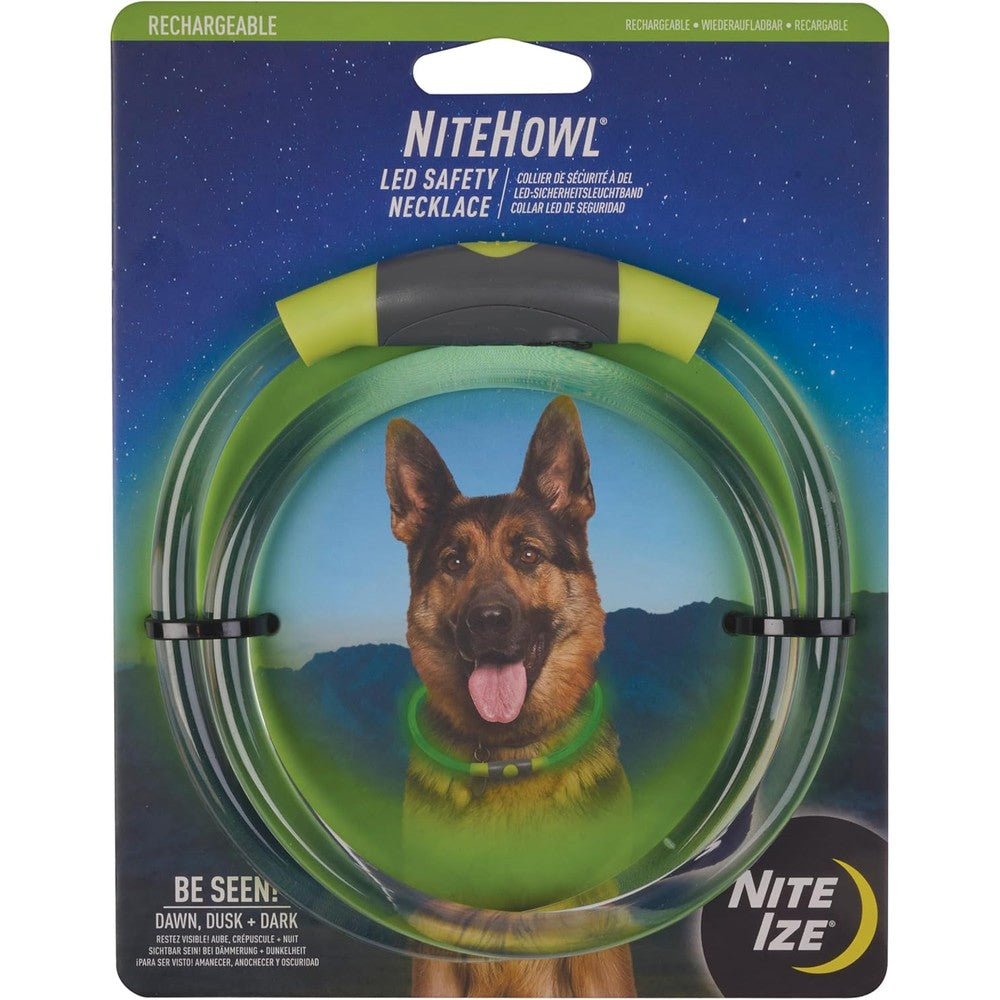 Nite Ize NiteHowl Rechargeable LED Safety Necklace Weather Resistant Cut To Fit Dog Light Collar Accessory Green One Size