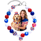 Evoonlyn 4th Of July Dog Beaded Necklace With Interchangeable Charms Patriotic Red White Blue Pet Jewelry For Large Dogs Red Extra Large