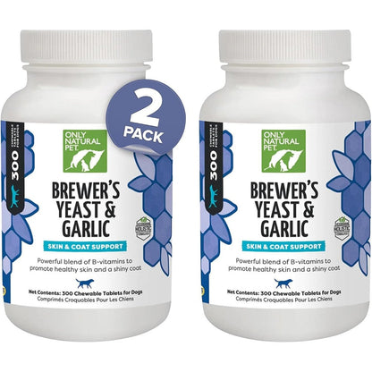 Only Natural Pet Brewer's Yeast And Garlic Chewables For Dogs All Natural Flea And Tick Prevention With B Vitamins 300 Count Tablet 2 Pack