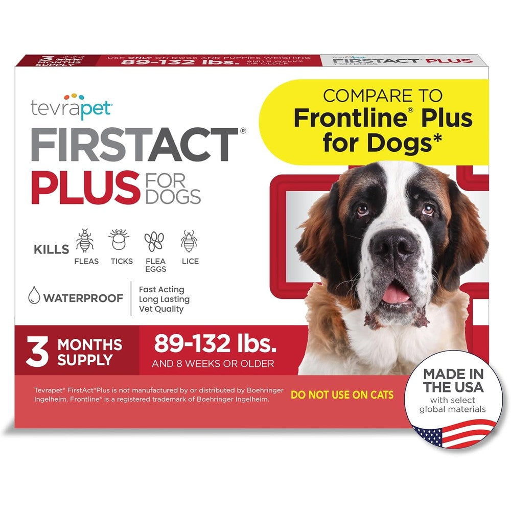TevraPet FirstAct Plus Flea And Tick Topical Prevention Treatment For Extra Large Dogs Eighty Nine Pounds And Above Three Doses