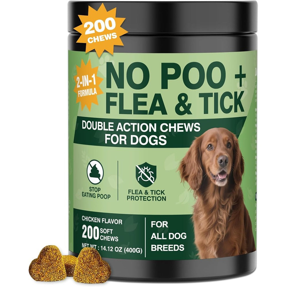 NEXZL 200 Count Flea And Tick Prevention Chews And Coprophagia Stool Eating Deterrent For Dogs With Digestive Enzymes And Probiotics