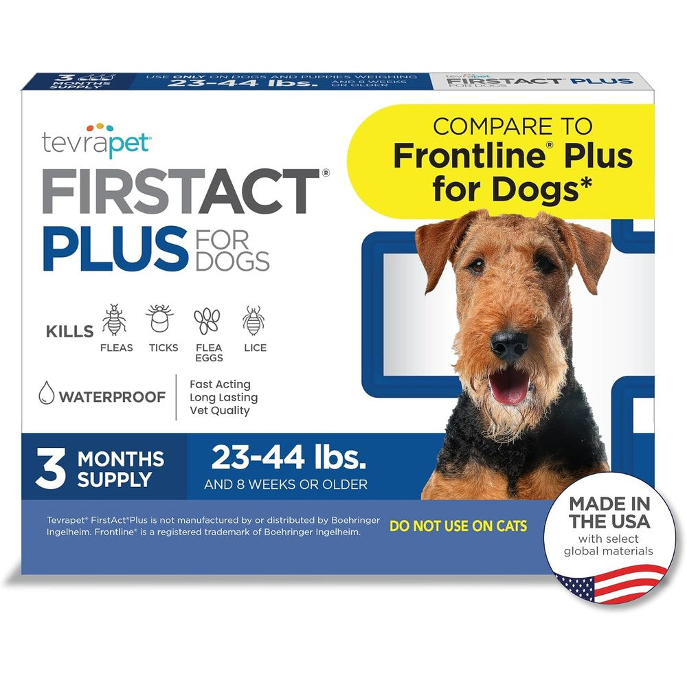 TevraPet FirstAct Plus Flea And Tick Topical Treatment For Medium Dogs Twenty Three To Forty Four Pounds Three Monthly Doses