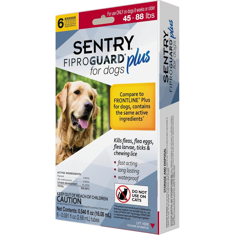 Sentry Fiproguard Plus Flea And Tick Topical Treatment For Large Dogs Forty Five To Eighty Eight Pounds Includes Six Month Supply