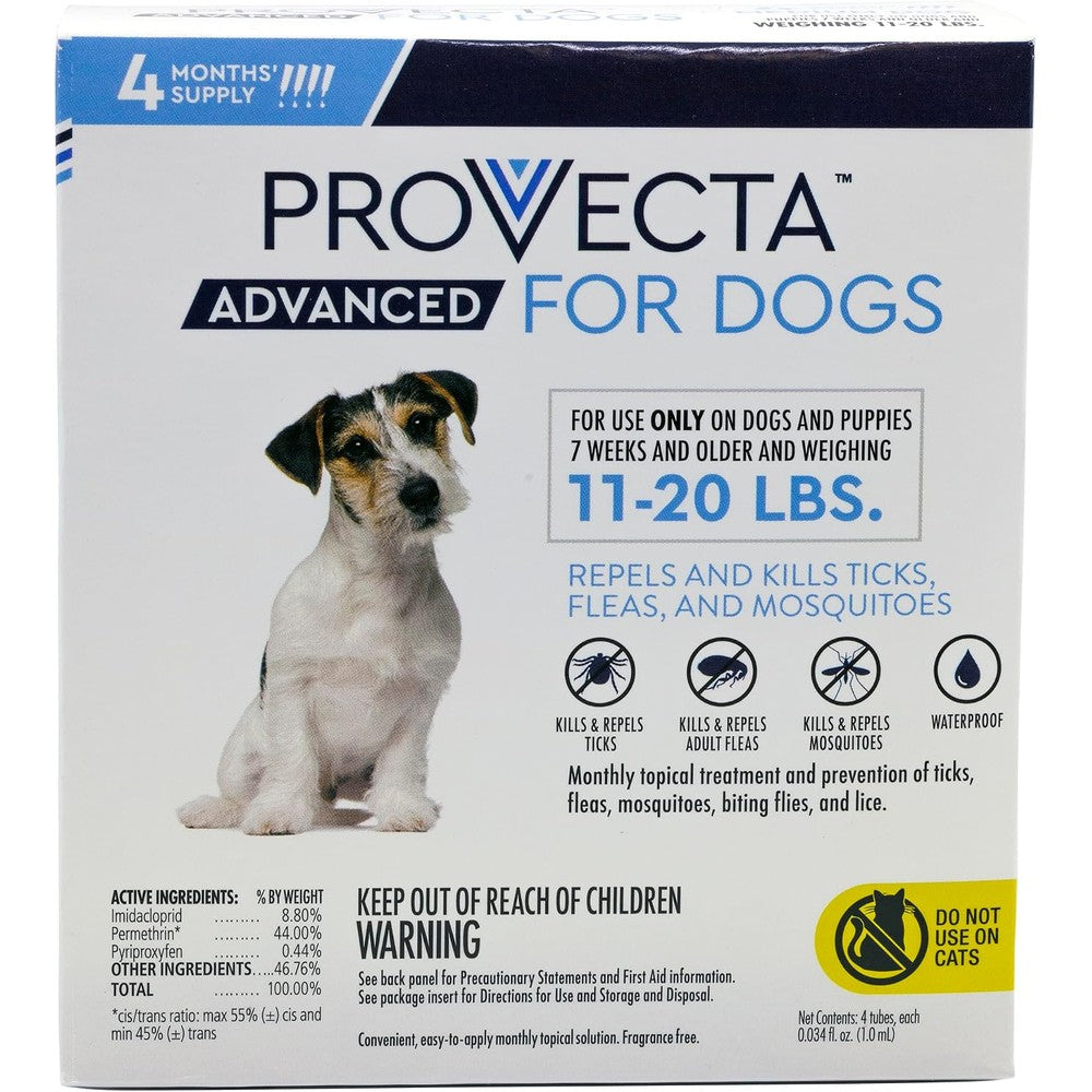Provecta Advanced For Medium Dogs Eleven To Twenty Pounds Flea And Tick Topical Treatment Four Month Supply