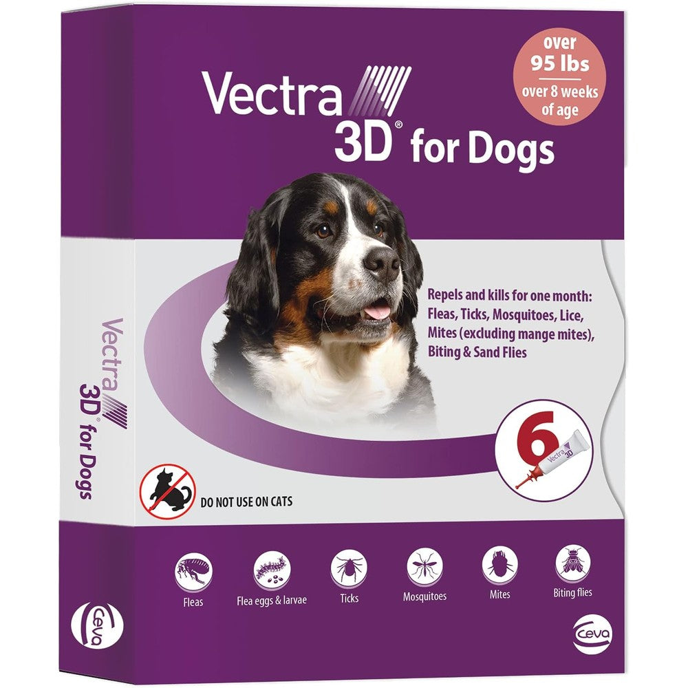 Vectra 3D Flea And Tick Prevention For Extra Large Dogs Over 95 Pounds Monthly Topical Treatment Kills Repels Mosquitoes 6 Month Supply