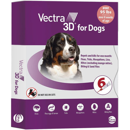 Vectra 3D Flea And Tick Prevention For Extra Large Dogs Over 95 Pounds Monthly Topical Treatment Kills Repels Mosquitoes 6 Month Supply