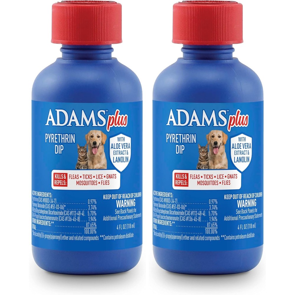 Adams Plus Pyrethrin Flea Dip For Dogs And Cats, Kills And Repels Ticks, Lice, Gnats, Mosquitoes, And Flies, 4 Fluid Ounce, Pack Of 2