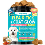 Woyamay Dog Flea And Tick Prevention Soft Chews For Skin Wellness And Coat Glow Daily Supplement Reduces Itch Chicken Flavor Two Hundred Count