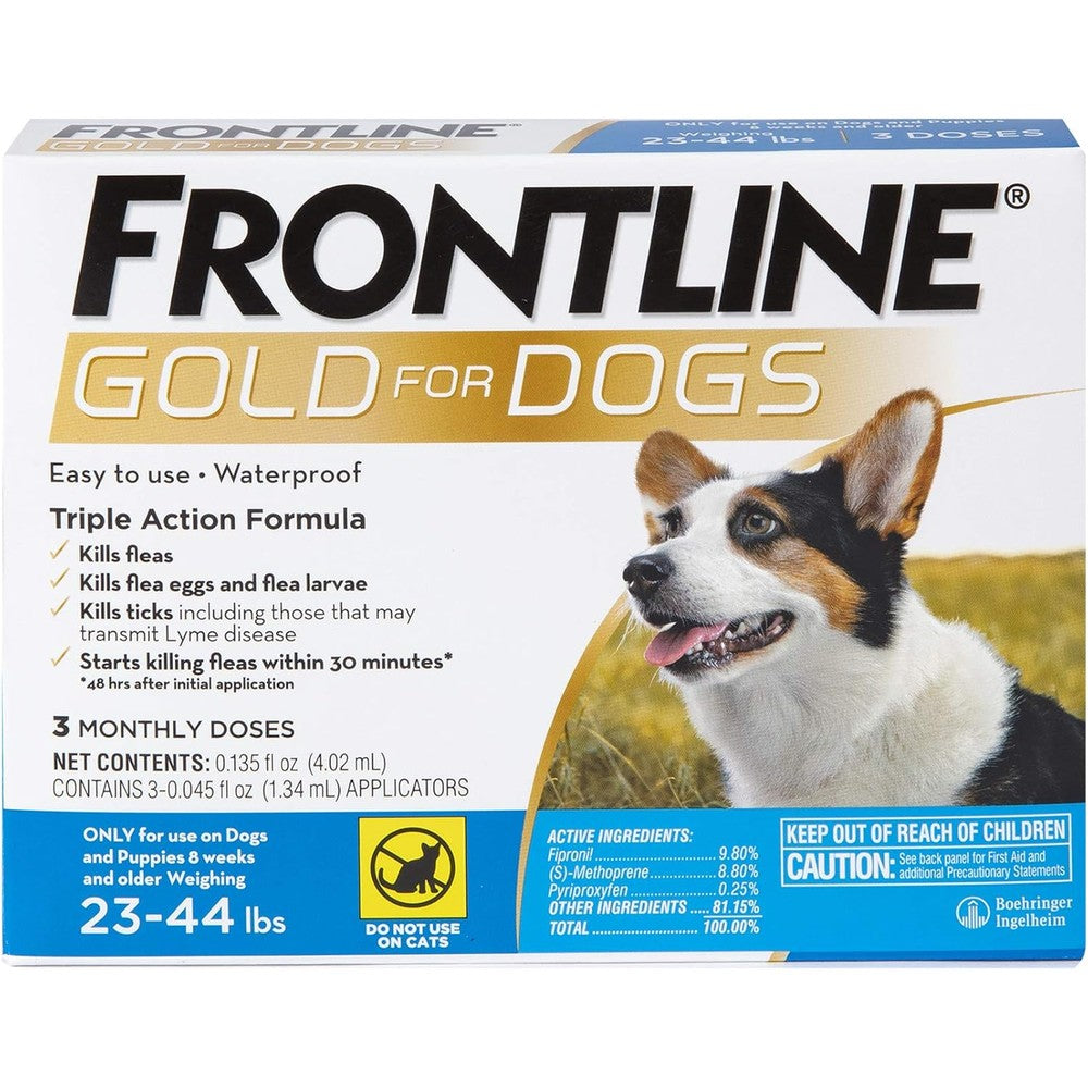 Frontline Gold Topical Flea And Tick Treatment For Medium Dogs Weighing Twenty Three To Forty Four Pounds Three Month Supply Pack Of Three