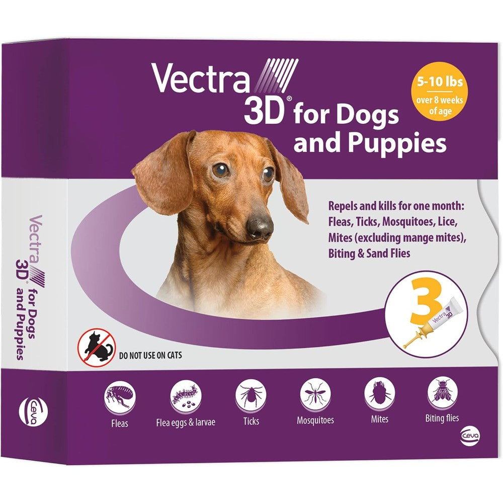Vectra 3D Flea And Tick Prevention For Extra Small Dogs Five To Ten Pounds Fast Acting Waterproof Topical Treatment Three Month Supply