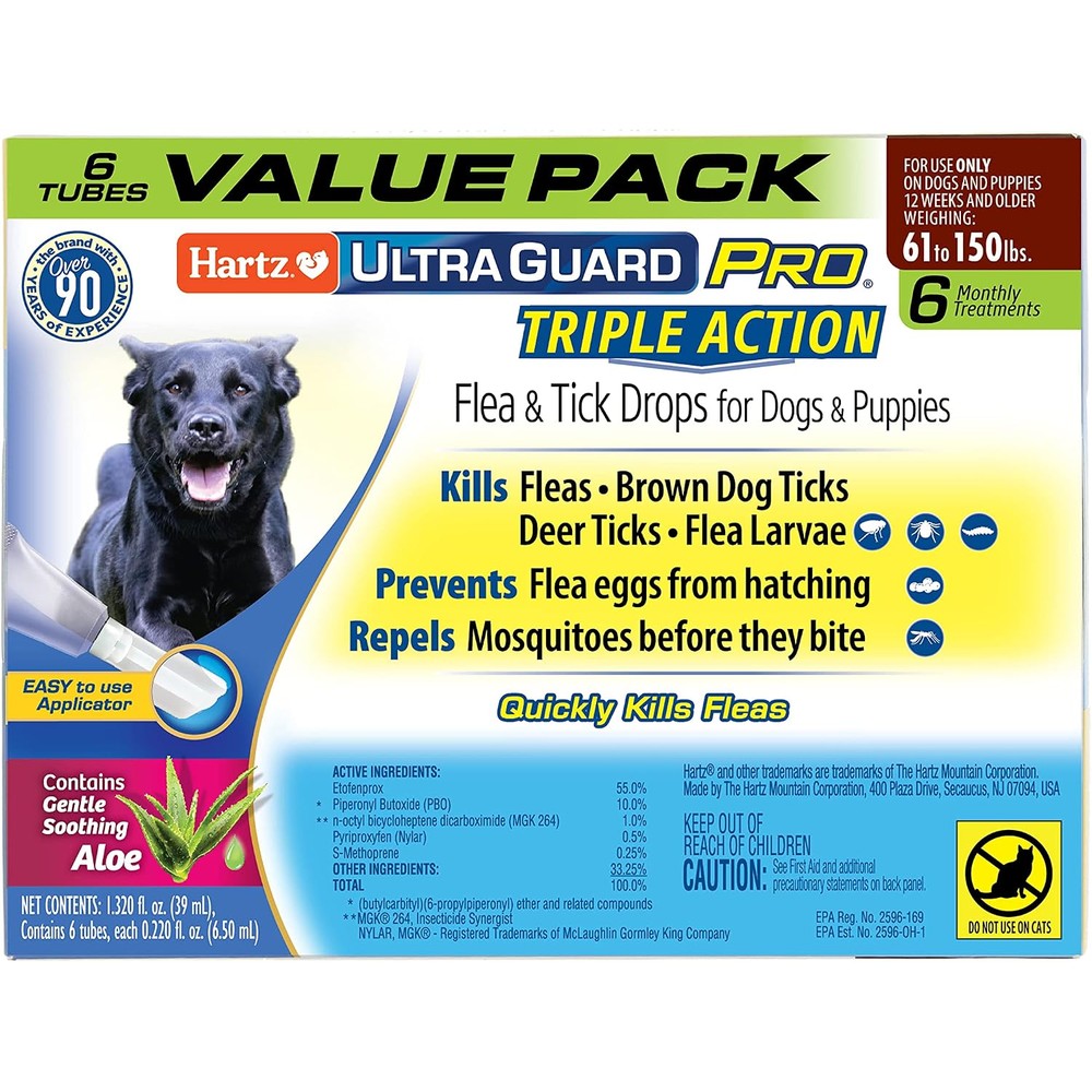 Hartz UltraGuard Pro Flea And Tick Topical Treatment For Dogs And Puppies Sixty One To One Hundred Fifty Pounds Six Months Supply