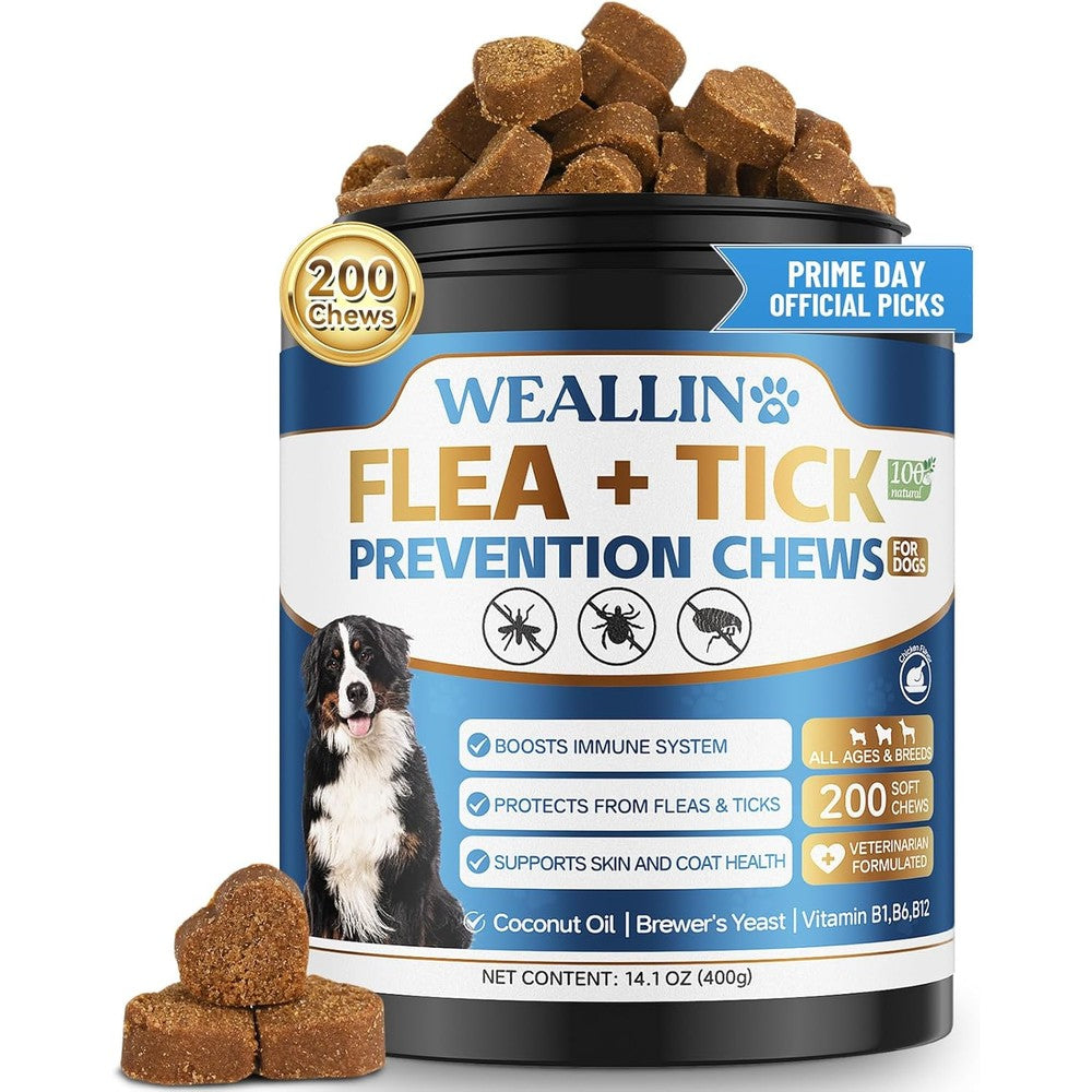 Cudory Weallin Flea And Tick Prevention For Dogs Chicken Flavor Natural Oral Soft Chews Supplement 200 Count Bottle