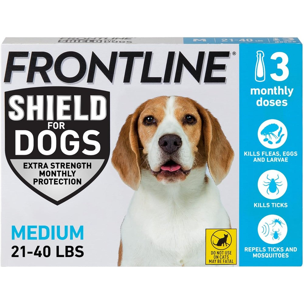 Frontline Shield Flea And Tick Treatment For Medium Dogs Weighing Twenty One To Forty Pounds Waterproof Topical Monthly Spot On Pack Of Three Count