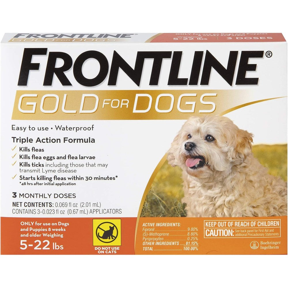 Frontline Gold Flea And Tick Treatment For Small Dogs And Puppies Five To Twenty Two Pounds Triple Action Topical Formula Pack Of Three