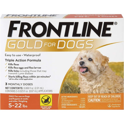 Frontline Gold Flea And Tick Treatment For Small Dogs And Puppies Five To Twenty Two Pounds Triple Action Topical Formula Pack Of Three