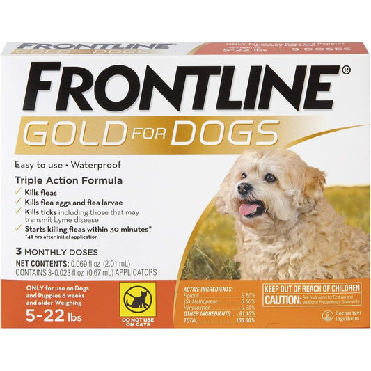 Frontline Gold Flea And Tick Treatment For Small Dogs And Puppies Five To Twenty Two Pounds Triple Action Topical Formula Pack Of Three