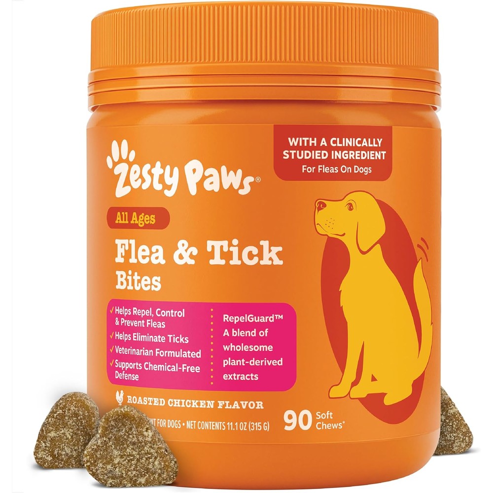 Zesty Paws Flea And Tick Prevention For Dogs Chewable Roasted Chicken Flavor 90 Count