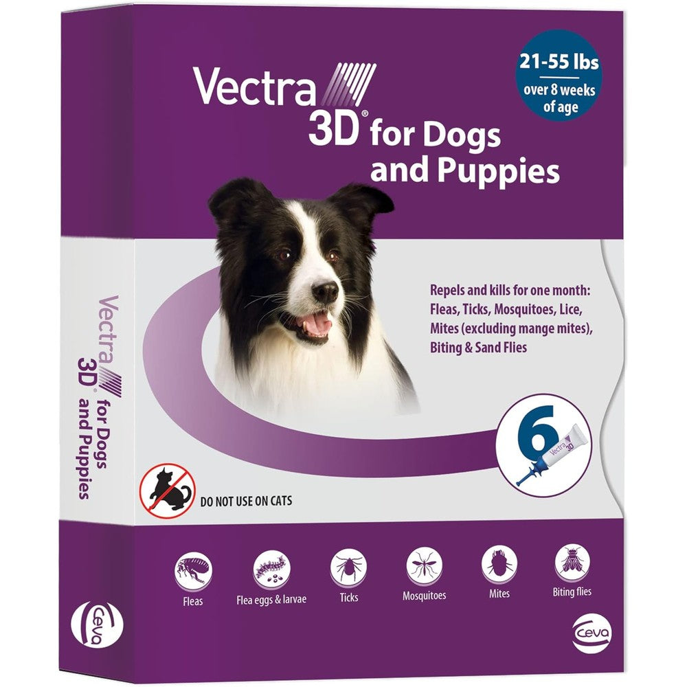 Vectra 3D Flea And Tick Prevention For Medium Dogs Twenty One To Fifty Five Pounds Topical Treatment Six Doses Six Month Supply