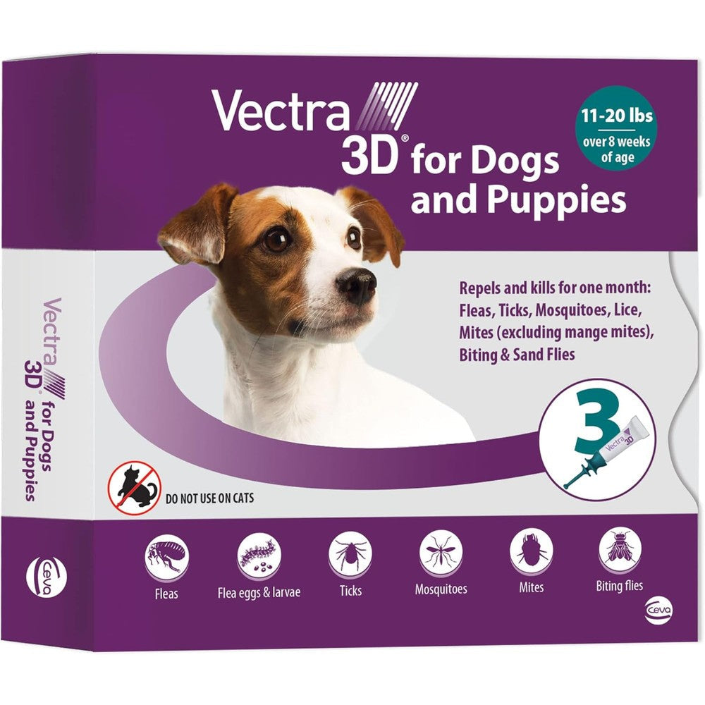 Vectra 3D Flea And Tick Prevention For Small Dogs Eleven To Twenty Pounds Three Month Supply Monthly Topical Treatment Pack