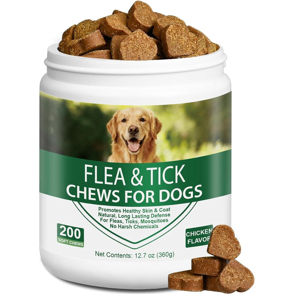 ColEaze Flea And Tick Chewable For Dogs 200 Count Natural Yeast Omega 3 Supplement For Skin Coat And Immune Support