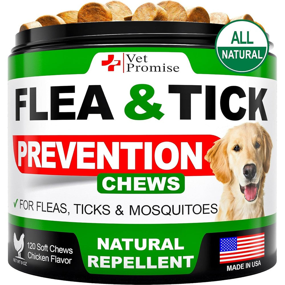 Vet Promise Flea And Tick Prevention For Dogs Chewables Natural Pest Control Oral Supplement Tablets All Breeds And Ages Chicken Flavor 120 Tablets