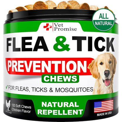 Vet Promise Flea And Tick Prevention For Dogs Chewables Natural Pest Control Oral Supplement Tablets All Breeds And Ages Chicken Flavor 120 Tablets