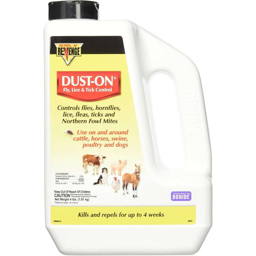 Bonide Products Revenge Fly Lice And Tick Control Dust On Insecticide Powder For Livestock Poultry And Dogs Four Pound Container