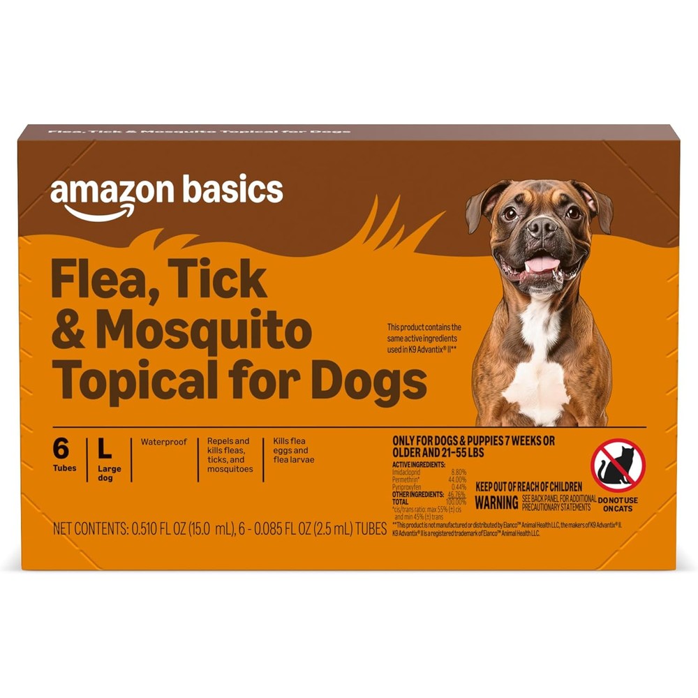 Amazon Basics Preventative Flea Tick And Mosquito Topical Treatment For Large Dogs Twenty One To Fifty Five Pounds Six Count