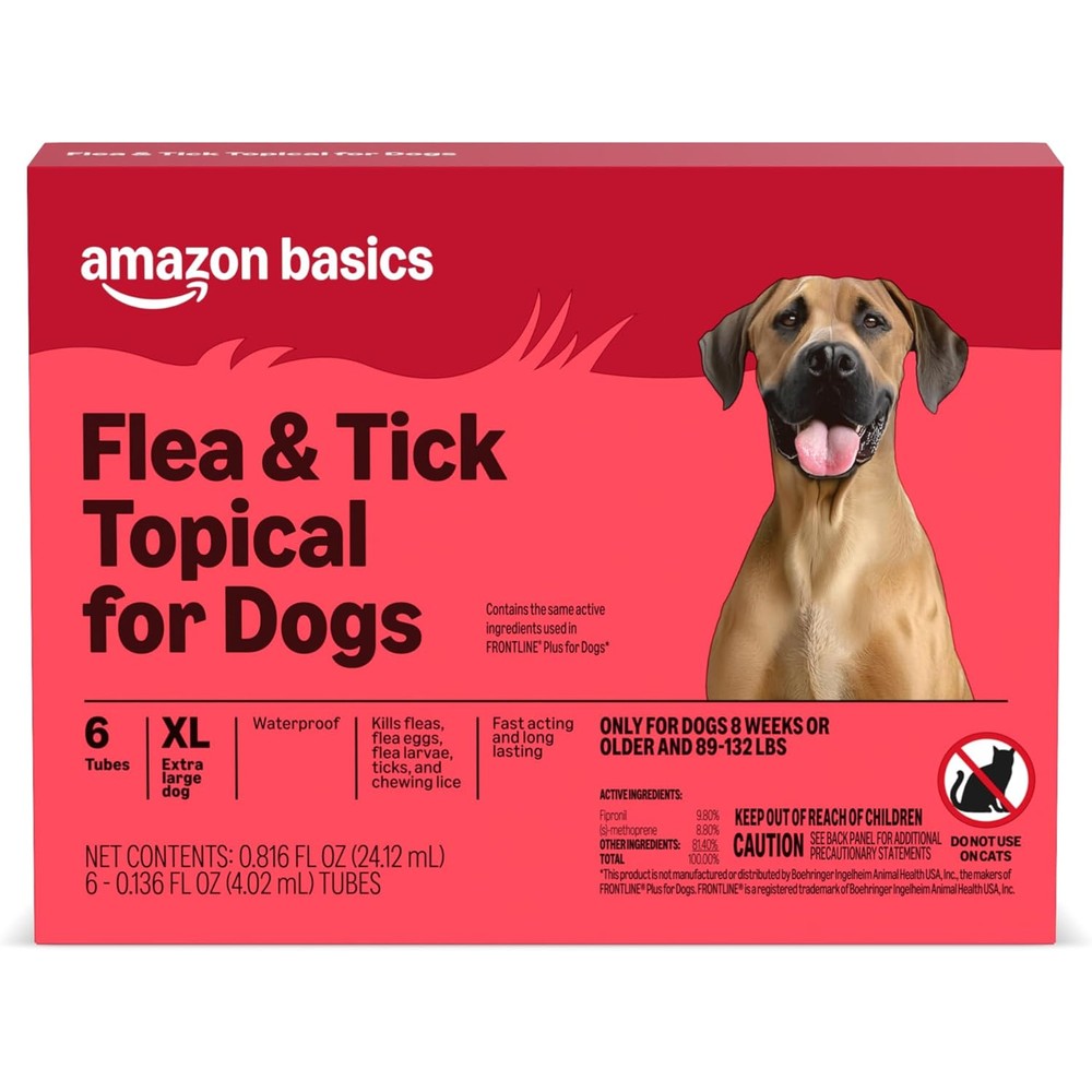 Amazon Basics Flea And Tick Topical Treatment And Prevention For Extra Large Dogs Eighty Nine To One Hundred Thirty Two Pounds 6 Count
