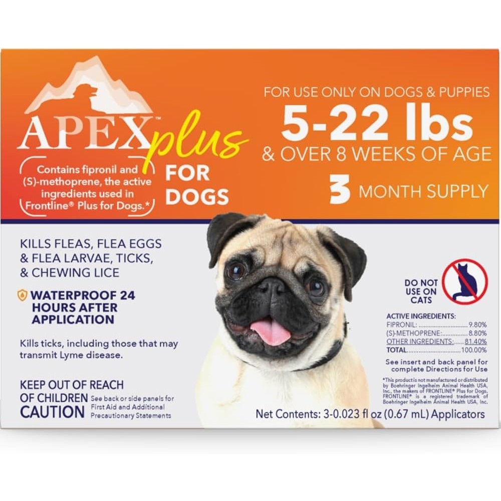 Apex Animal Health Plus Flea And Tick Prevention For Small Dogs Five To Twenty Two Pounds Three Month Supply Three Count