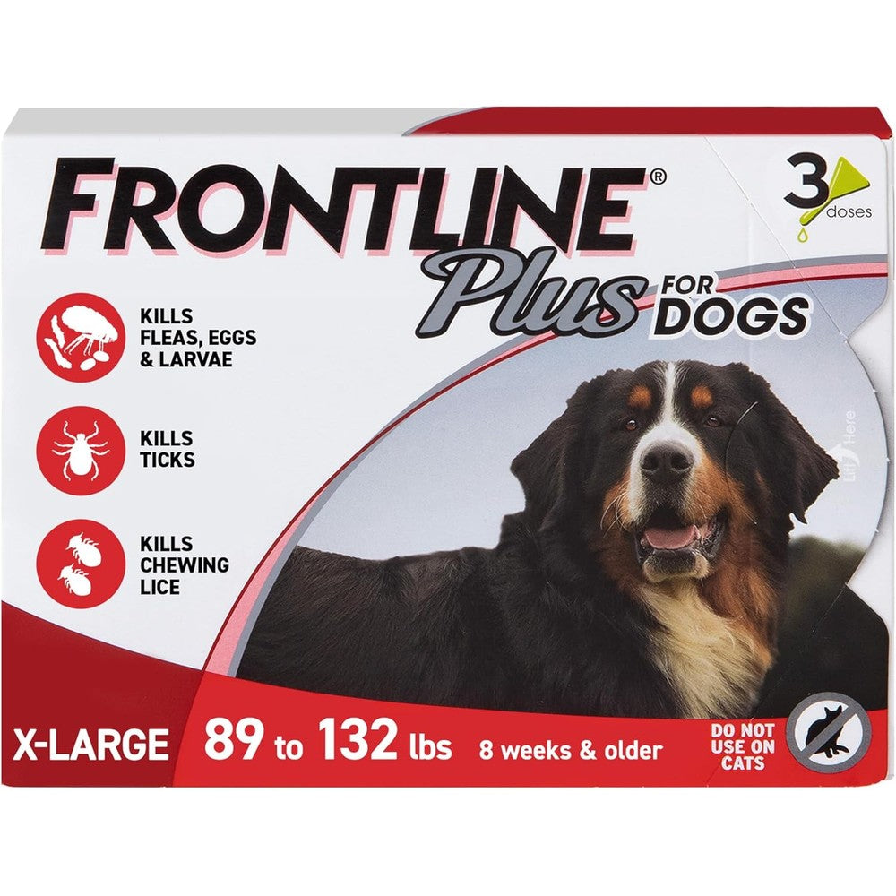 Frontline Plus Flea and Tick Spot Treatment for Extra Large Breed Dogs Eighty Nine to One Hundred Thirty Two Pounds Red Pack Count of Three