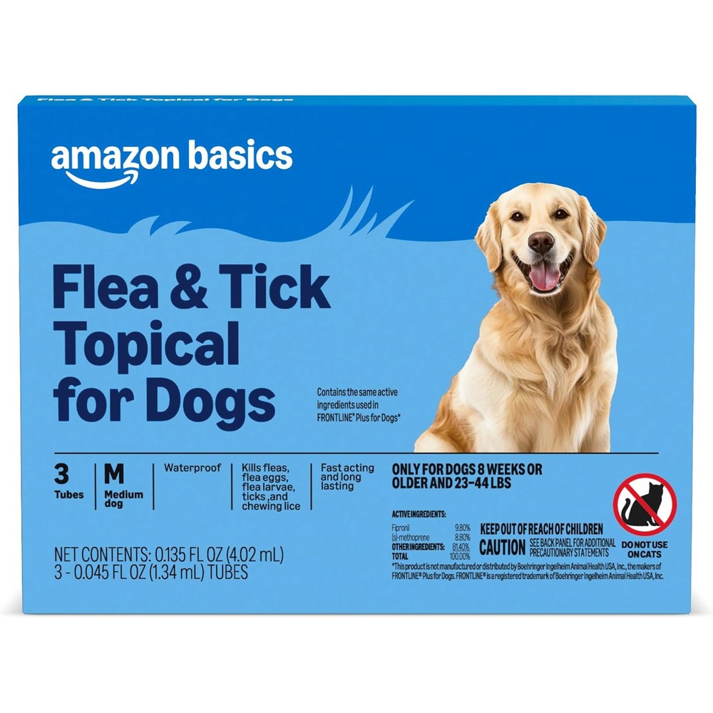 Amazon Basics Flea And Tick Topical Treatment For Medium Dogs 23 To 44 Pounds Fast Acting And Long Lasting Three Count Packaging May Vary