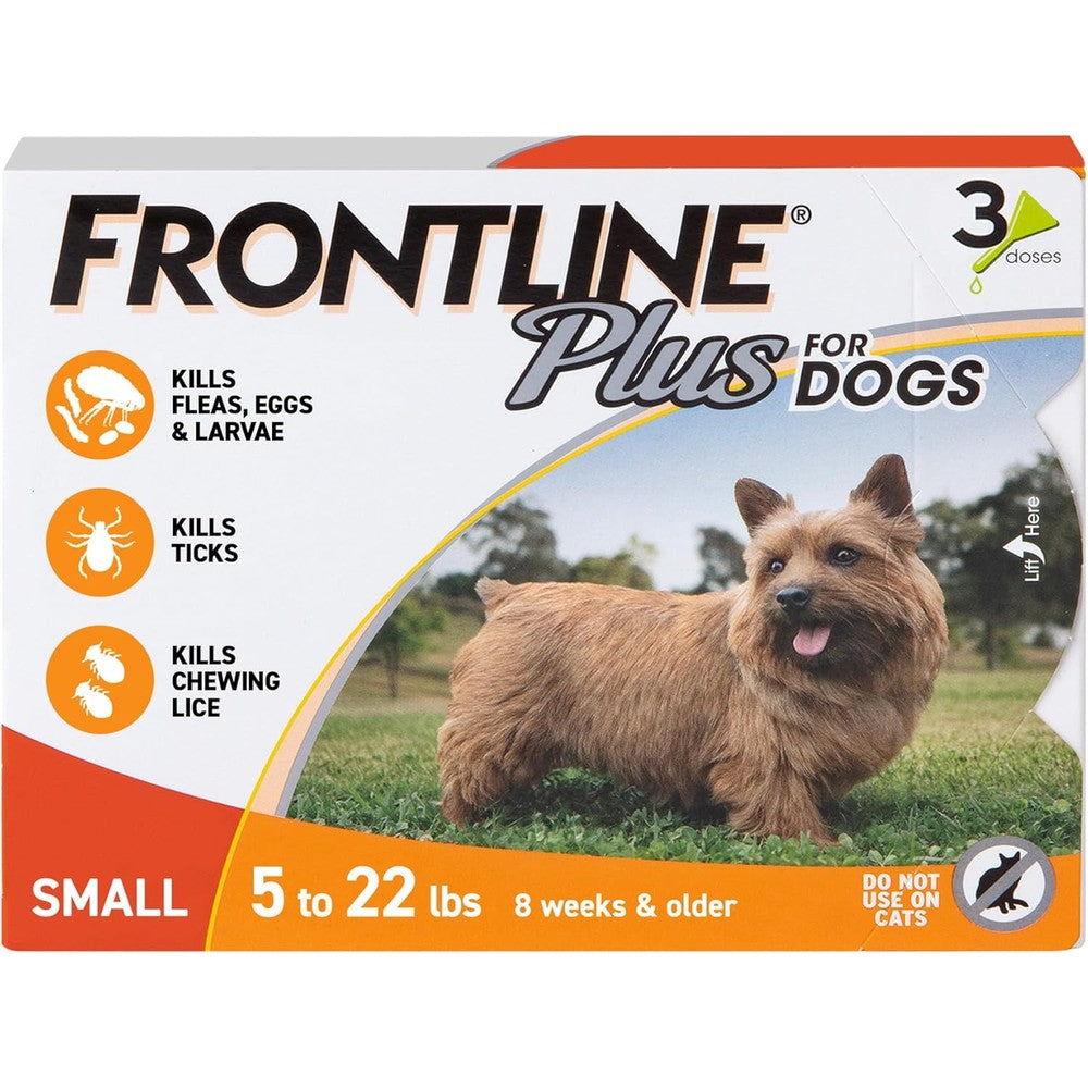 Frontline Plus Flea And Tick Spot Treatment For Small Breed Dogs 5 To 22 Pounds Orange Variant 3 Doses Pack