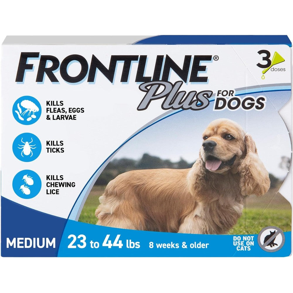 Frontline Plus Flea And Tick Spot Treatment For Medium Breed Dogs Weighing 23 To 44 Pounds Blue Pack Topical Solution Count Of 3