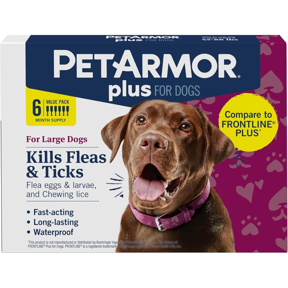 PetArmor Plus Flea And Tick Prevention For Large Dogs Waterproof Topical Treatment 6 Doses For Dogs Forty Five To Eighty Eight Pounds