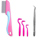 Shxxyljh Tick Remover Tool Set With Flea Comb And Tweezers For Dogs Cats And Humans Pink 5 Piece Kit