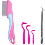 Shxxyljh Tick Remover Tool Set With Flea Comb And Tweezers For Dogs Cats And Humans Pink 5 Piece Kit