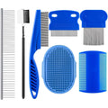 Yonnaxo 7 Pack Pet Flea Comb And Grooming Set For Dogs And Cats With Stainless Steel Lice Combs And Silicone Bath Massage Brush