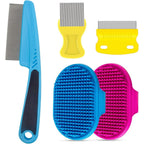 Aoche 5 Pieces Pet Grooming Kit Including Cat Dog Bath Brush And Flea Comb Set For All Coat Types And Daily Pet Hygiene Maintenance