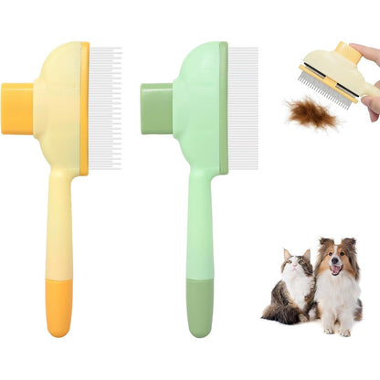 Kittupet 2 Pack Pet Grooming Comb Set With Self Cleaning Shedding Brush And Flea Comb For Dogs And Cats Yellow And Green