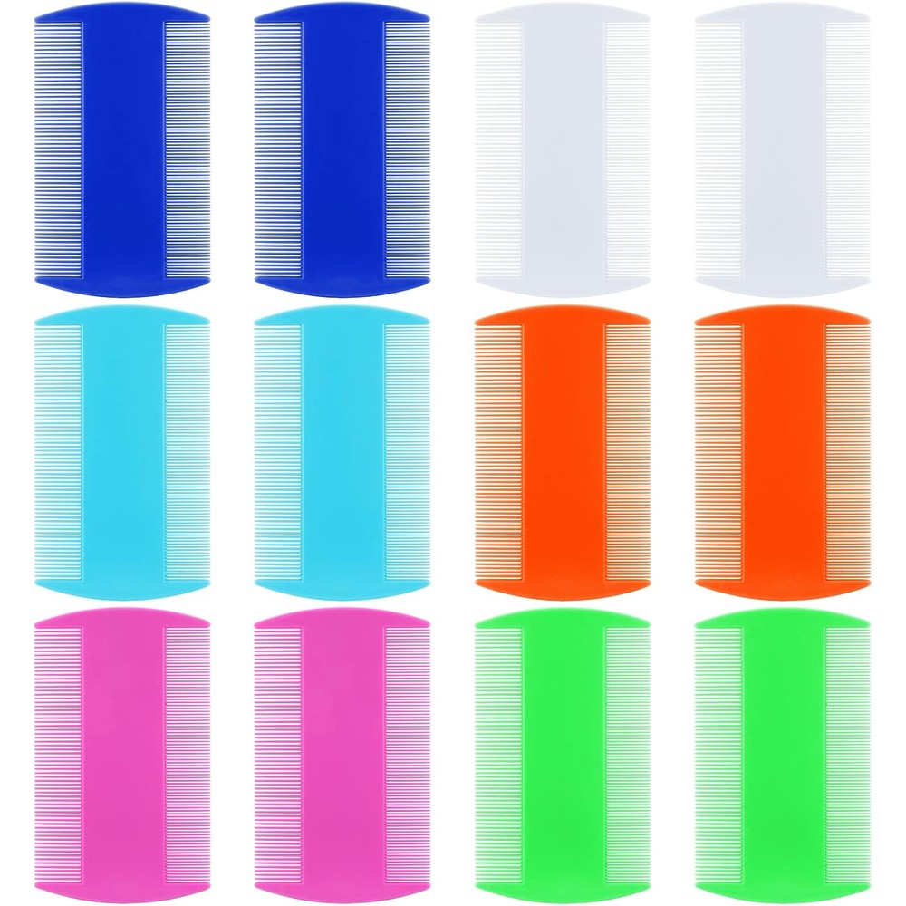 Molain Cat Dog Flea Lice Combs Set 12 Pieces Double Sided Professional Grooming Tools For All Hair Types White Green Blue Orange Pink