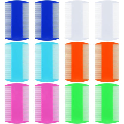 Molain Cat Dog Flea Lice Combs Set 12 Pieces Double Sided Professional Grooming Tools For All Hair Types White Green Blue Orange Pink