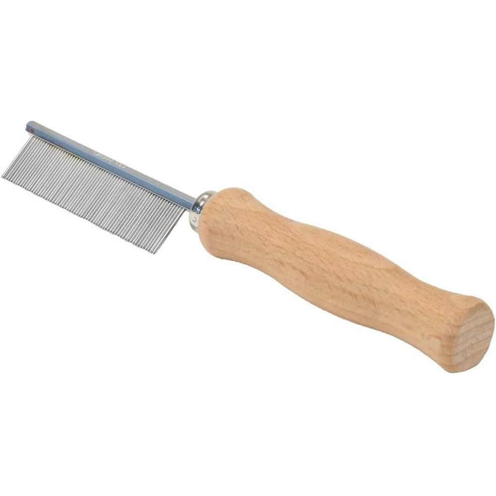 Safari Flea Comb For Dogs With Contoured Wooden Handle Stainless Steel Teeth For Effective Flea And Tick Detection And Removal