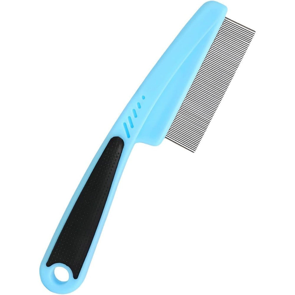 Jianyi Flea Comb With Rubber Handle For Dogs And Cats Fine Tooth Pet Grooming Tool Blue