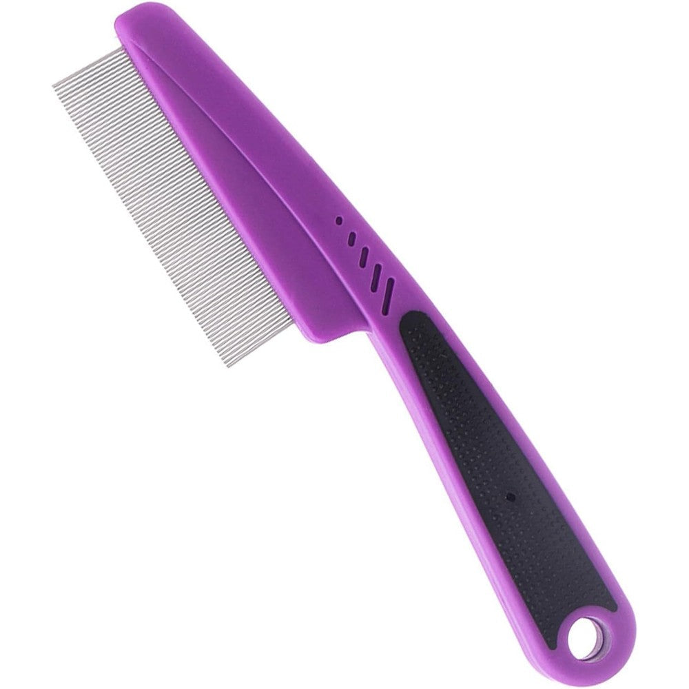 Yumflan Fine Tooth Flea Comb With Non-Slip Rubber Handle For Dogs Cats And Small Pets Purple 1.41 Ounces